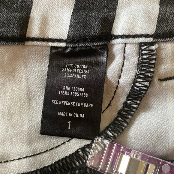 Blackheart Black & White Stripe Zippered Stingerette Jeans Juniors Size 1 GUC - Picture 7 of 12
